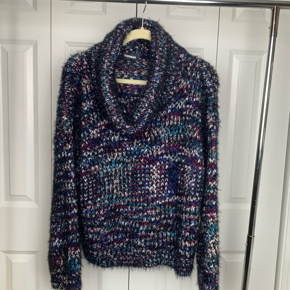 EXPRESS Black Multi Cowl Neck Fuzzy Sweater